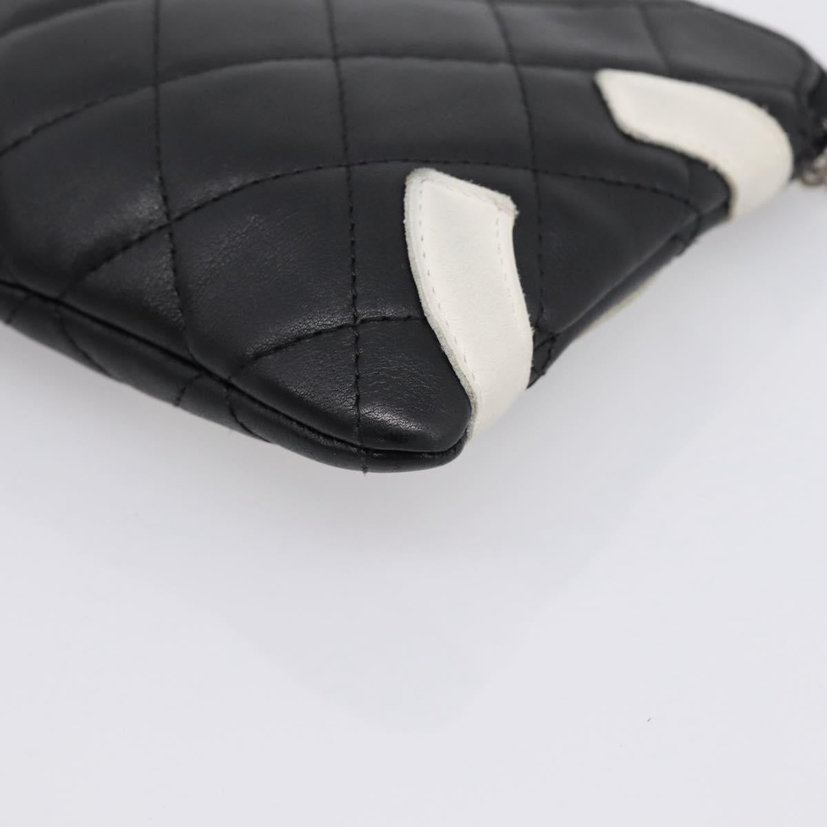 CHANEL Cambon Line Matelasse Pouch Leather Black Silver CC Auth 197572A