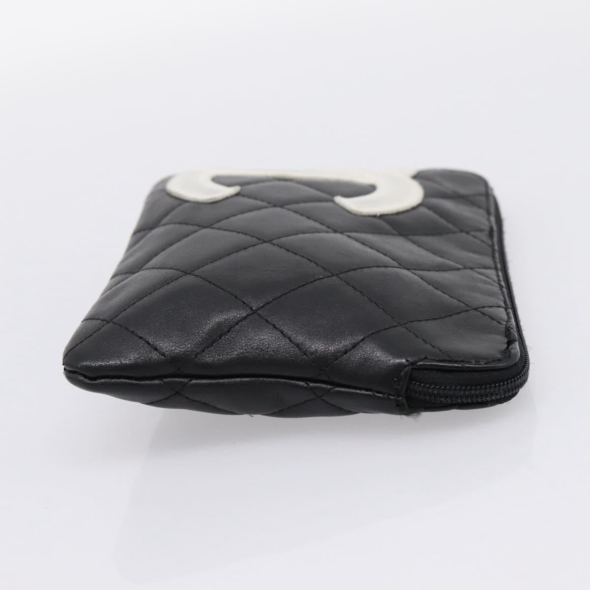 CHANEL Cambon Line Matelasse Pouch Leather Black Silver CC Auth 197572A