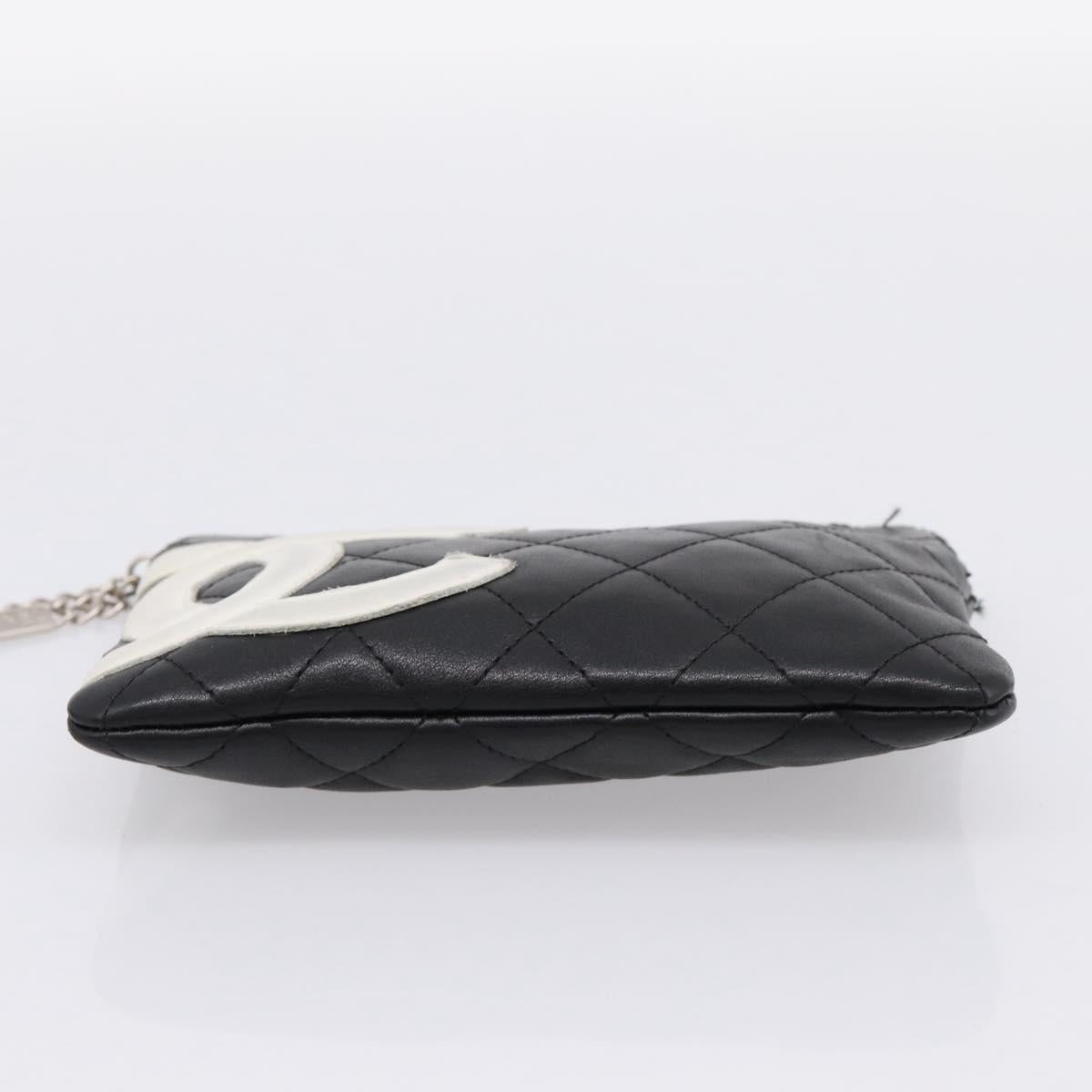 CHANEL Cambon Line Matelasse Pouch Leather Black Silver CC Auth 197572A