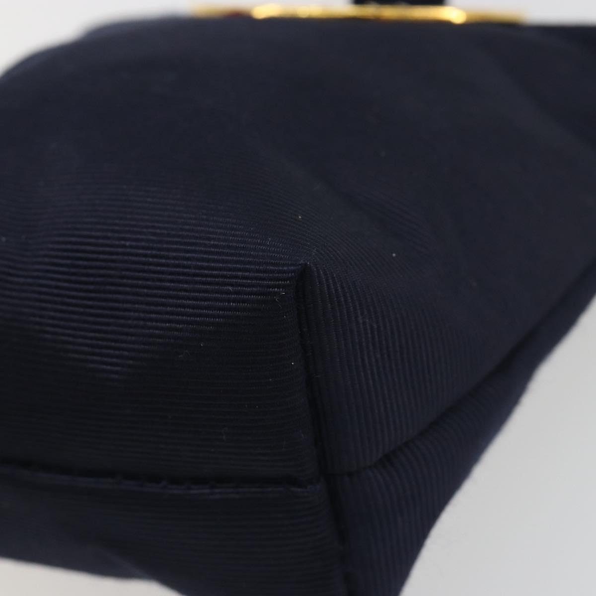 CELINE Circle Pouch Canvas Navy Gold Auth 197576A