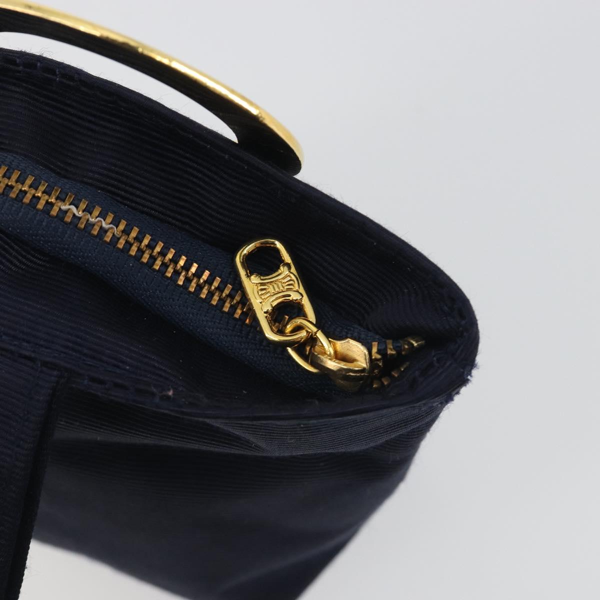 CELINE Circle Pouch Canvas Navy Gold Auth 197576A