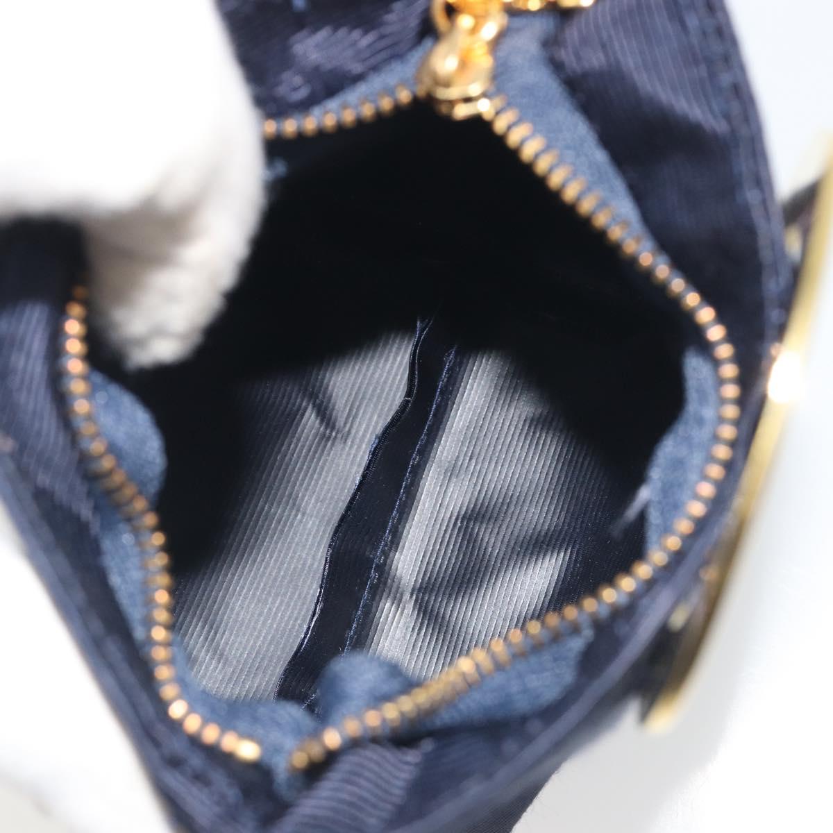 CELINE Circle Pouch Canvas Navy Gold Auth 197576A