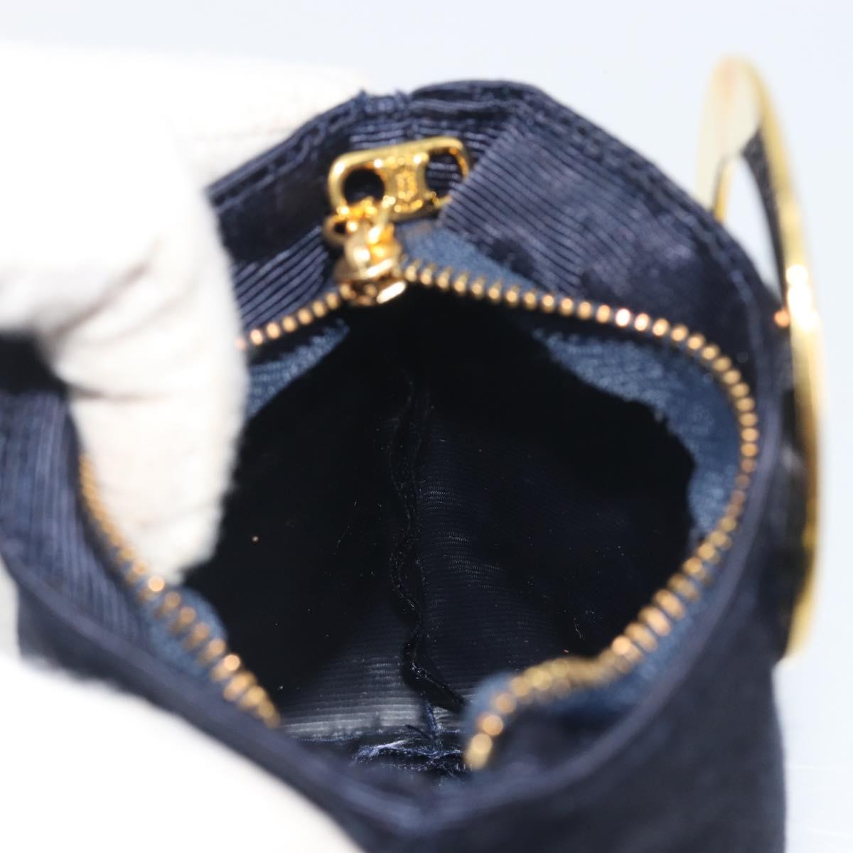CELINE Circle Pouch Canvas Navy Gold Auth 197576A