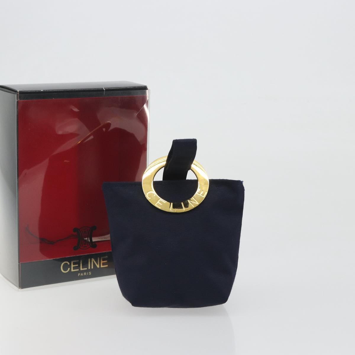 CELINE Circle Pouch Canvas Navy Gold Auth 197576A