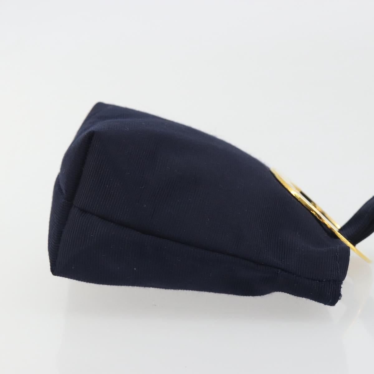 CELINE Circle Pouch Canvas Navy Gold Auth 197576A