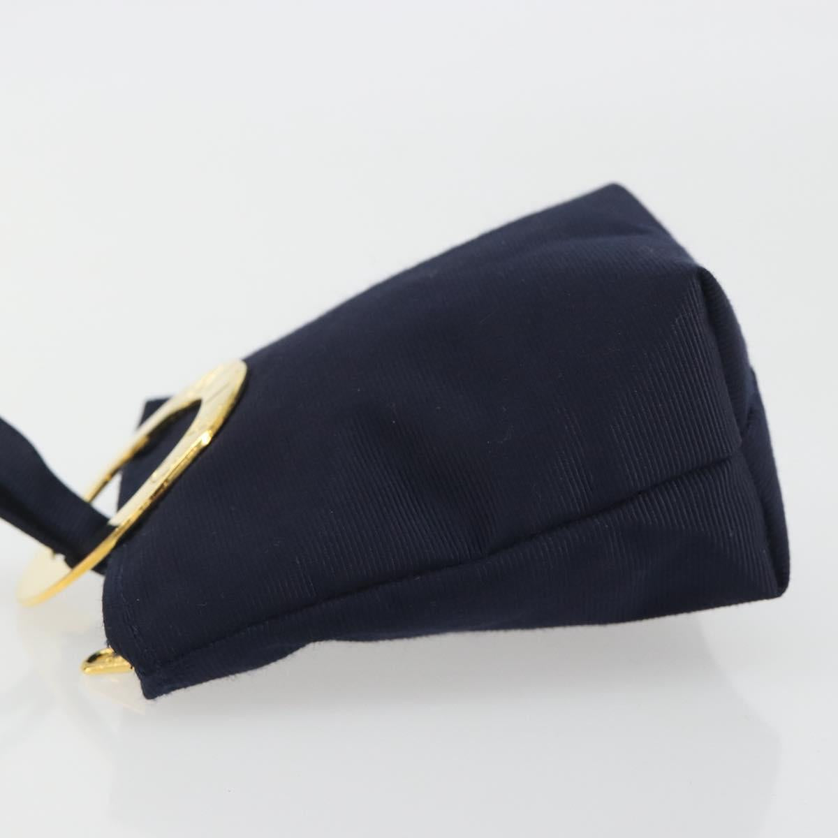 CELINE Circle Pouch Canvas Navy Gold Auth 197576A