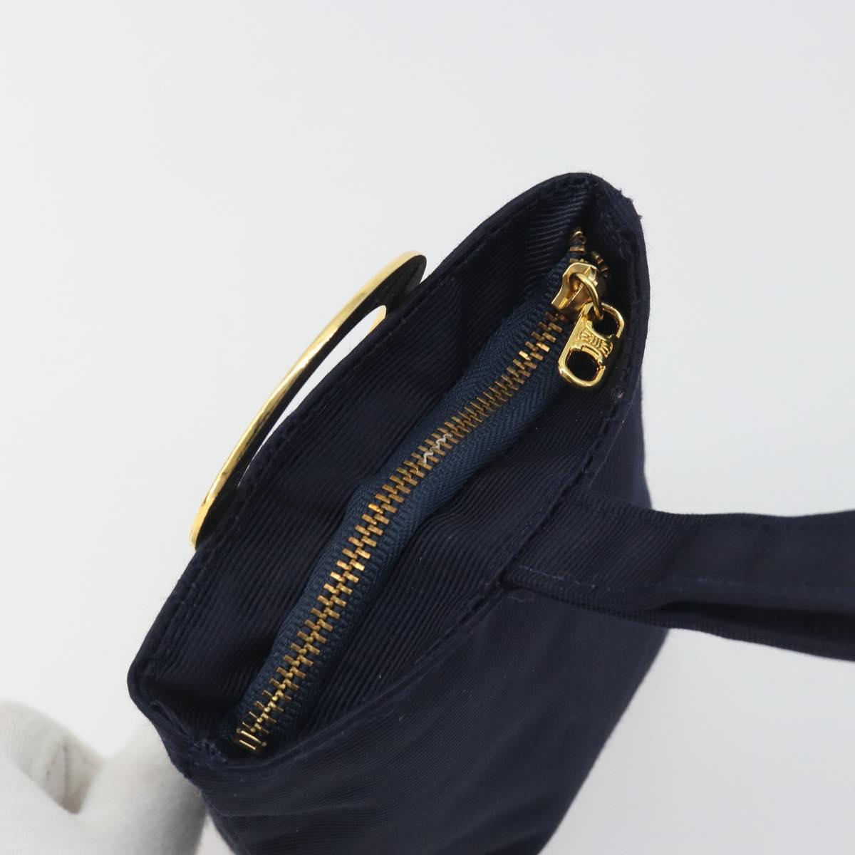 CELINE Circle Pouch Canvas Navy Gold Auth 197576A