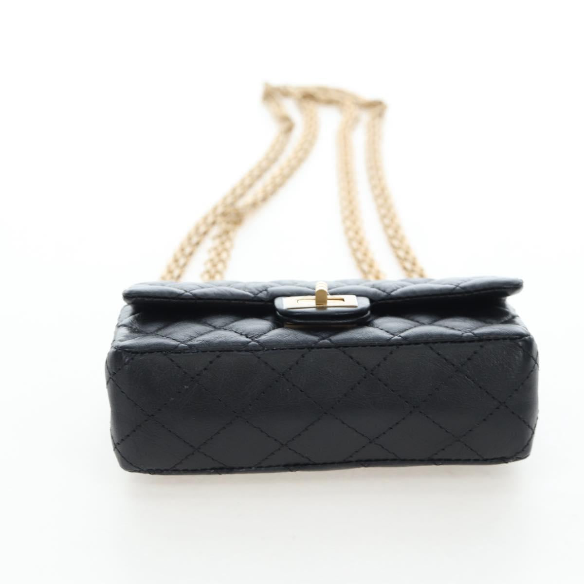 CHANEL Mini Matelasse 12 Success Story Chain Bag Leather Black CC Auth 197581SV