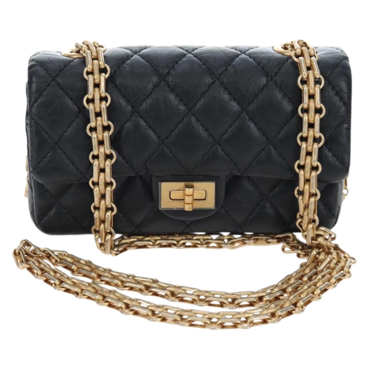 CHANEL Mini Matelasse 12 Success Story Chain Bag Leather Black CC Auth 197581SV