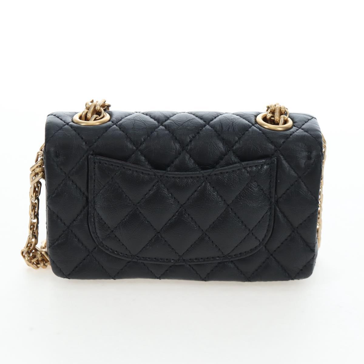 CHANEL Mini Matelasse 12 Success Story Chain Bag Leather Black CC Auth 197581SV