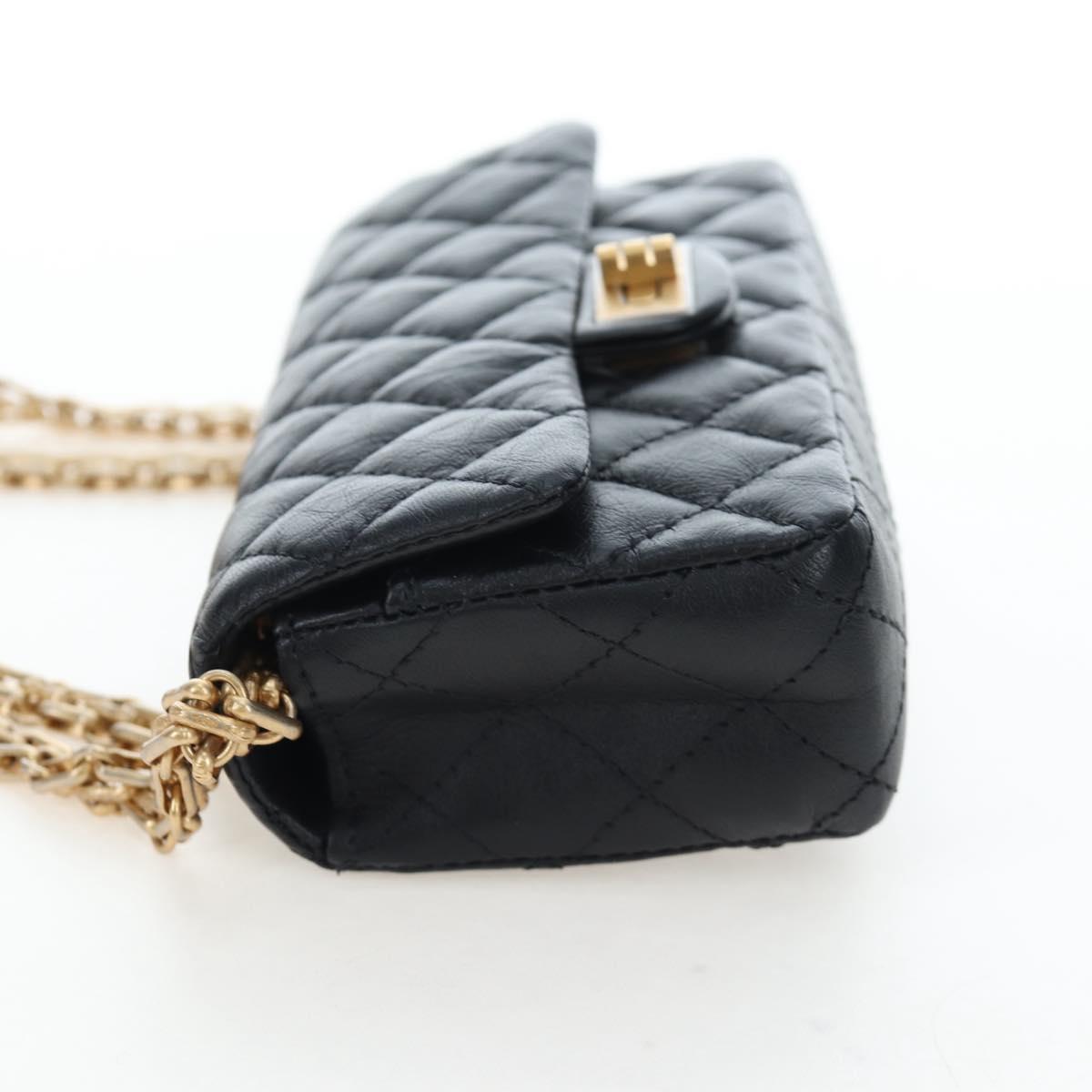 CHANEL Mini Matelasse 12 Success Story Chain Bag Leather Black CC Auth 197581SV
