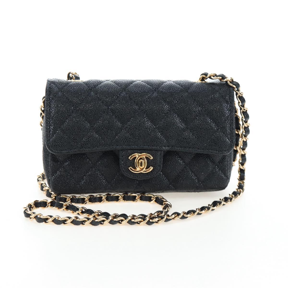 CHANEL Mini Matelasse 12 Success Story Chain Bag Leather Black CC Auth 197581SV