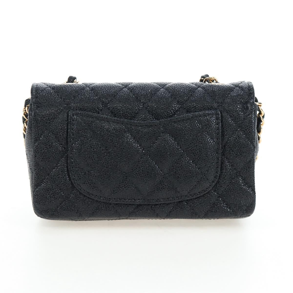 CHANEL Mini Matelasse 12 Success Story Chain Bag Leather Black CC Auth 197581SV