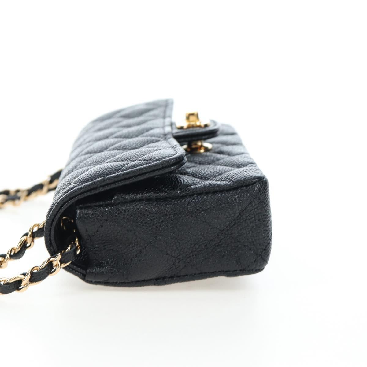 CHANEL Mini Matelasse 12 Success Story Chain Bag Leather Black CC Auth 197581SV