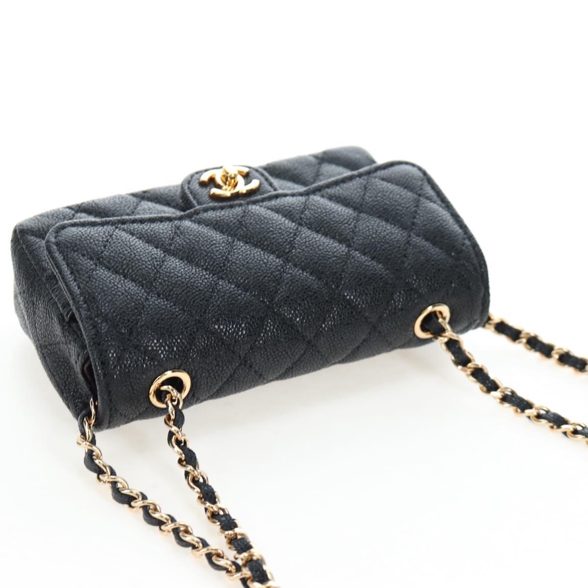 CHANEL Mini Matelasse 12 Success Story Chain Bag Leather Black CC Auth 197581SV