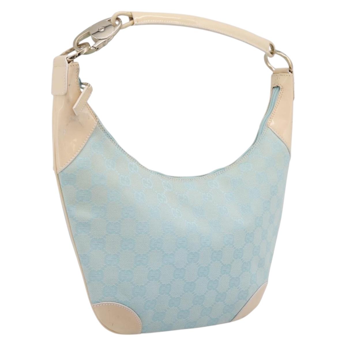 GUCCI GG Canvas Hand Bag Baby Blue Gold 001 4153 Auth 197600