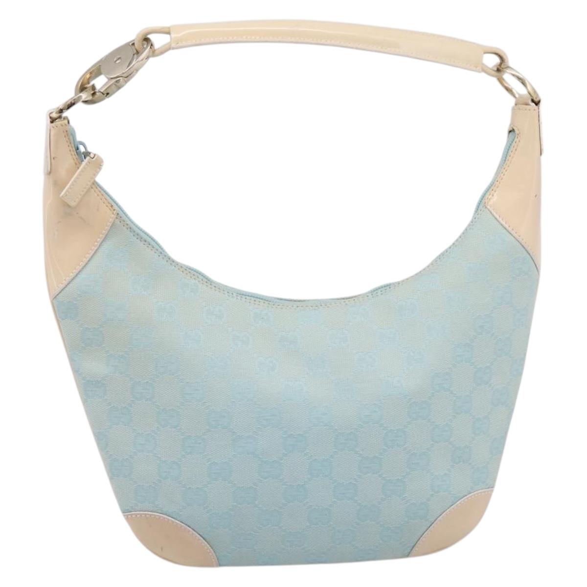 GUCCI GG Canvas Hand Bag Baby Blue Gold 001 4153 Auth 197600