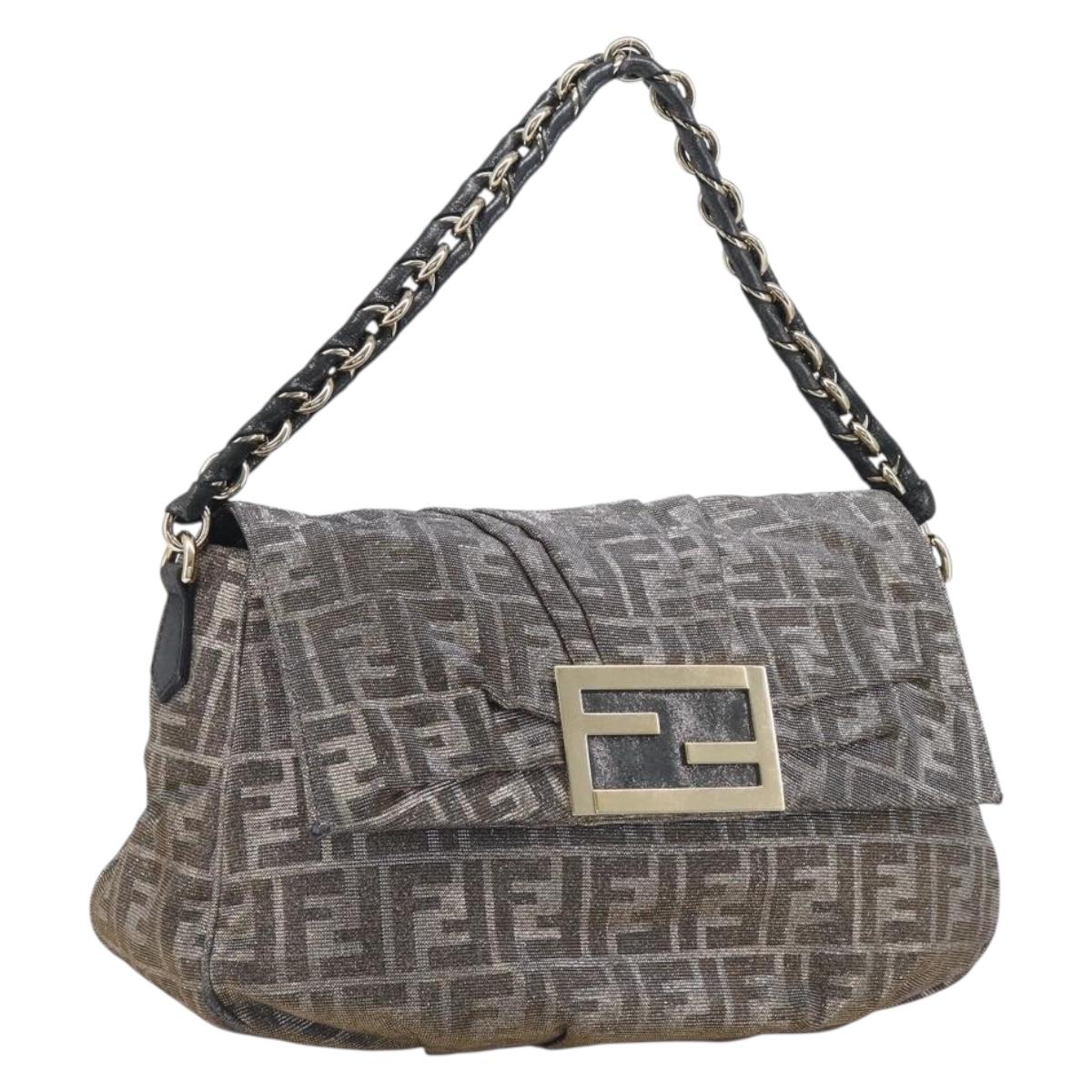 FENDI Zucca Canvas Shoulder Bag Gold Auth 197602V