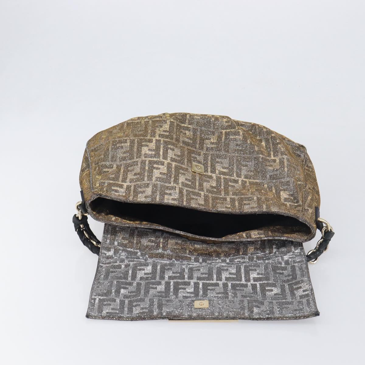 FENDI Zucca Canvas Shoulder Bag Gold Auth 197602V