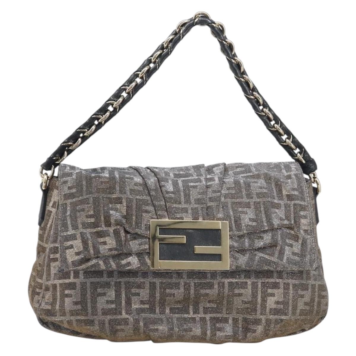 FENDI Zucca Canvas Shoulder Bag Gold Auth 197602V
