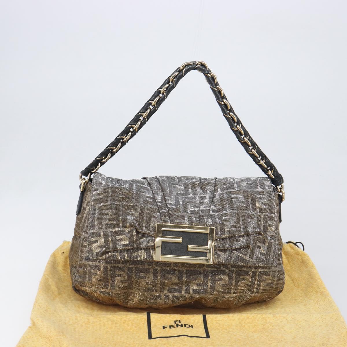 FENDI Zucca Canvas Shoulder Bag Gold Auth 197602V