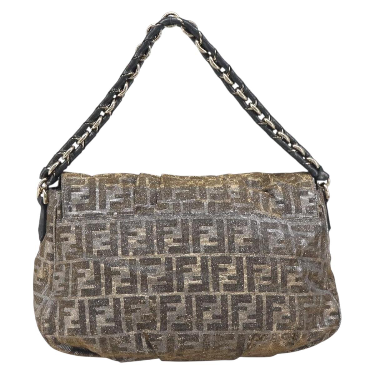 FENDI Zucca Canvas Shoulder Bag Gold Auth 197602V