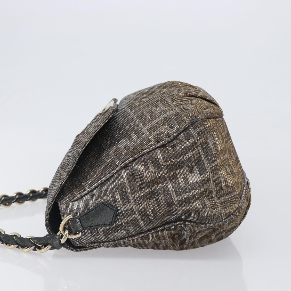 FENDI Zucca Canvas Shoulder Bag Gold Auth 197602V