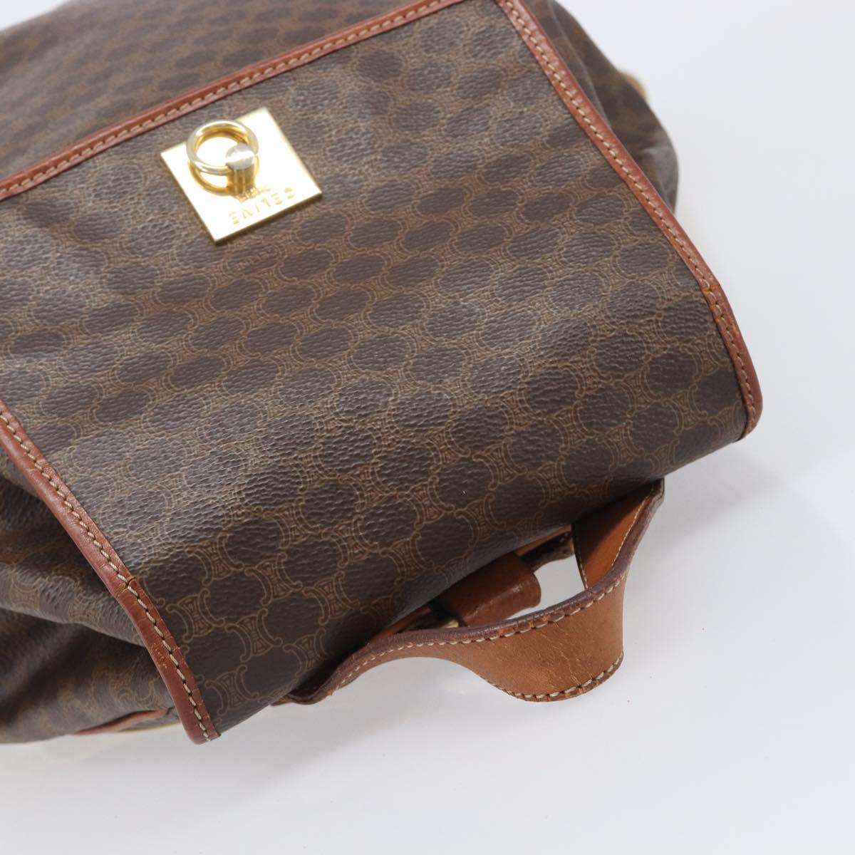 CELINE Macadam Canvas Backpack PVC Leather Brown Gold Auth 197605