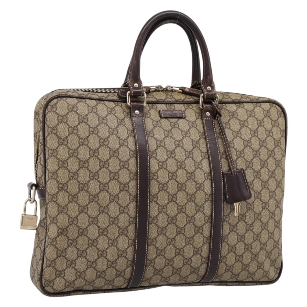 GUCCI GG Supreme Business Bag PVC Beige Gold 201480 Auth 197609