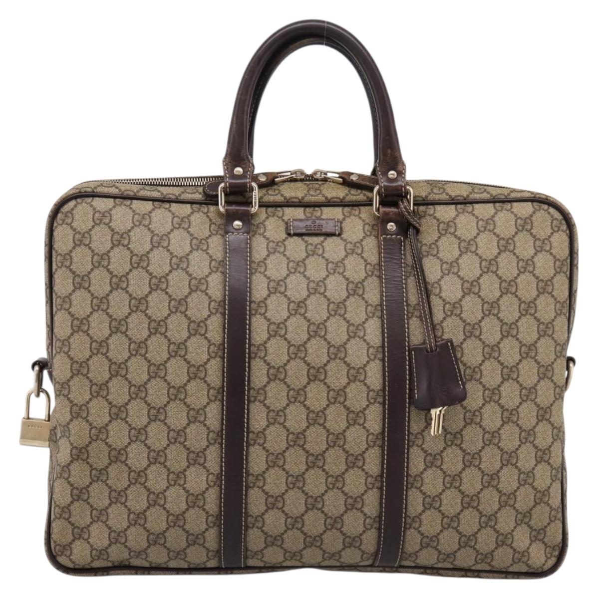 GUCCI GG Supreme Business Bag PVC Beige Gold 201480 Auth 197609
