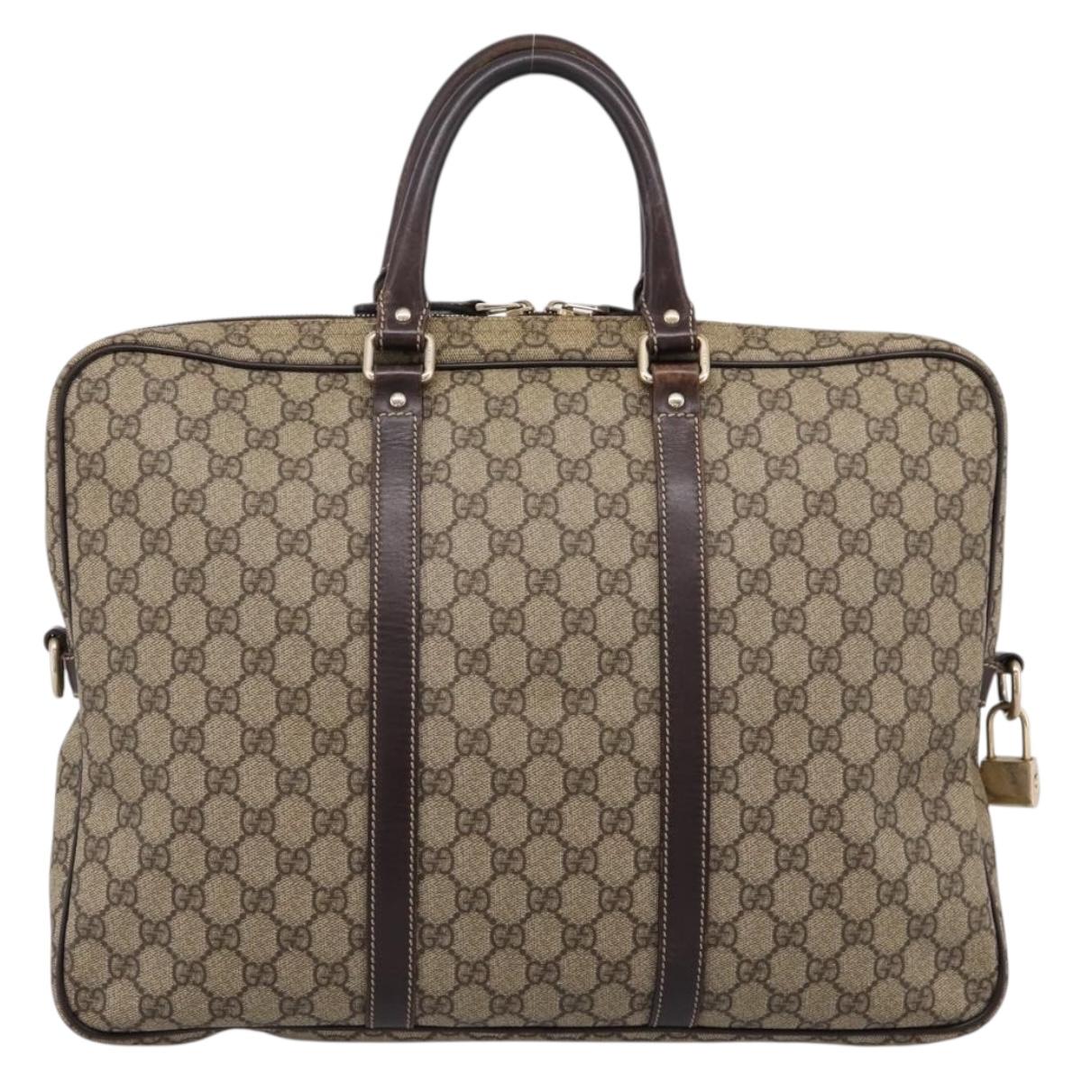 GUCCI GG Supreme Business Bag PVC Beige Gold 201480 Auth 197609