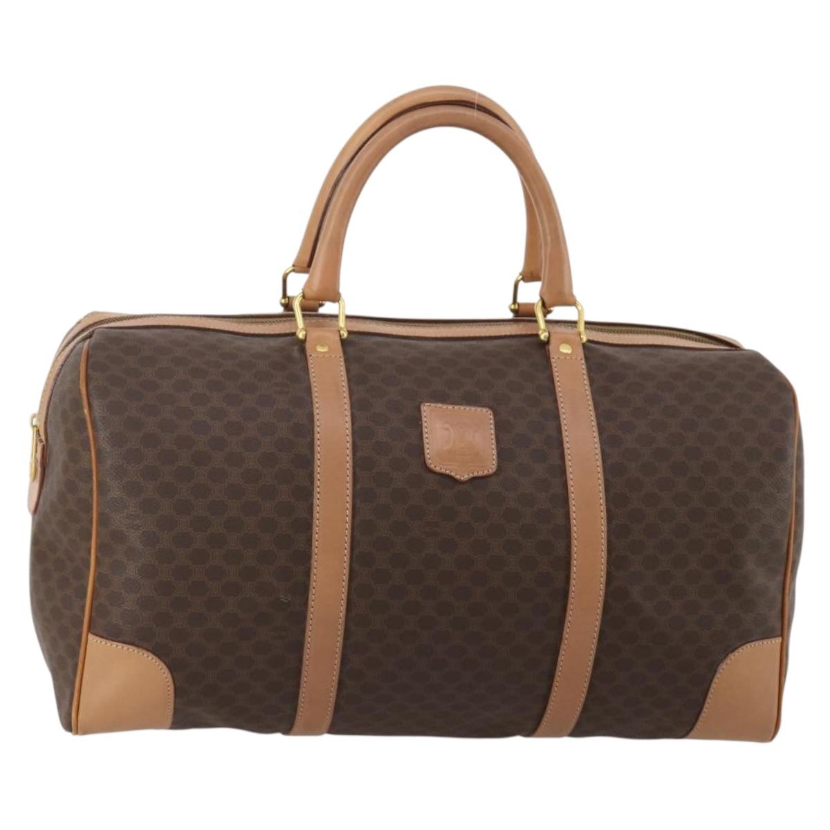 CELINE Macadam Canvas Boston Bag PVC Leather Brown Gold Auth 197610A