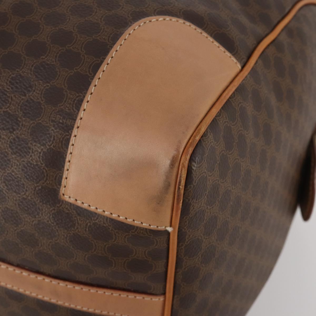 CELINE Macadam Canvas Boston Bag PVC Leather Brown Gold Auth 197610A