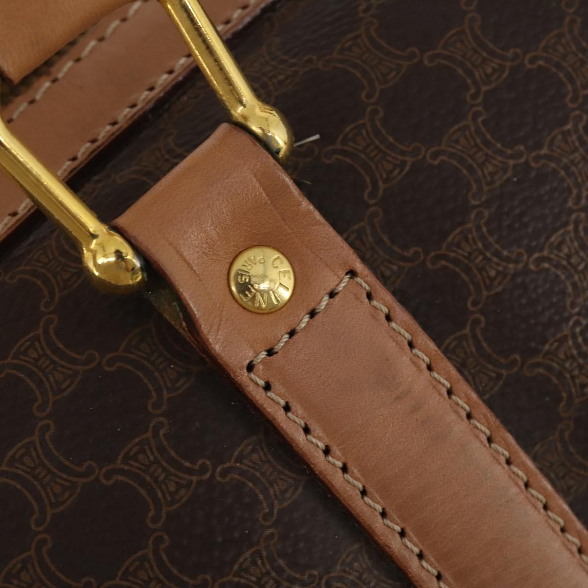 CELINE Macadam Canvas Boston Bag PVC Leather Brown Gold Auth 197610A