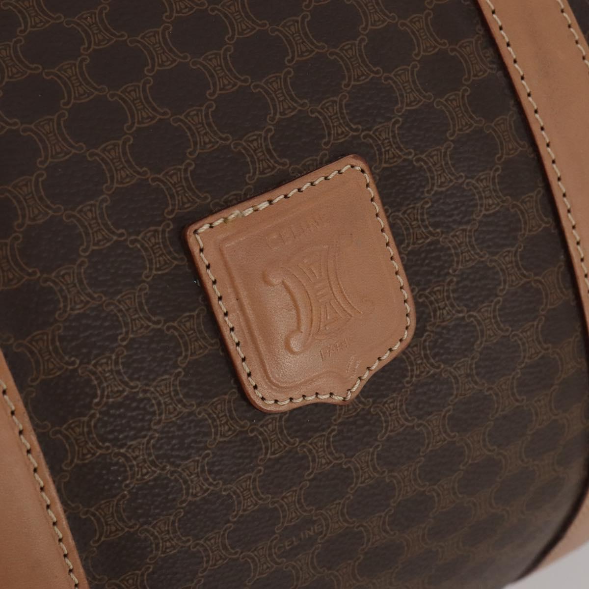 CELINE Macadam Canvas Boston Bag PVC Leather Brown Gold Auth 197610A