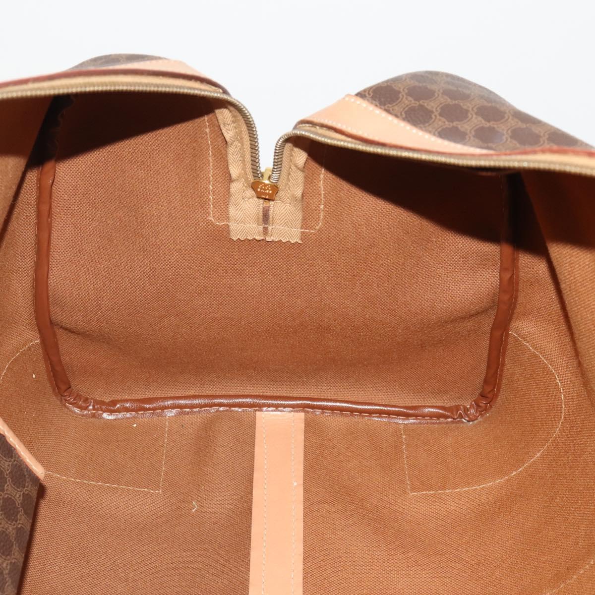 CELINE Macadam Canvas Boston Bag PVC Leather Brown Gold Auth 197610A