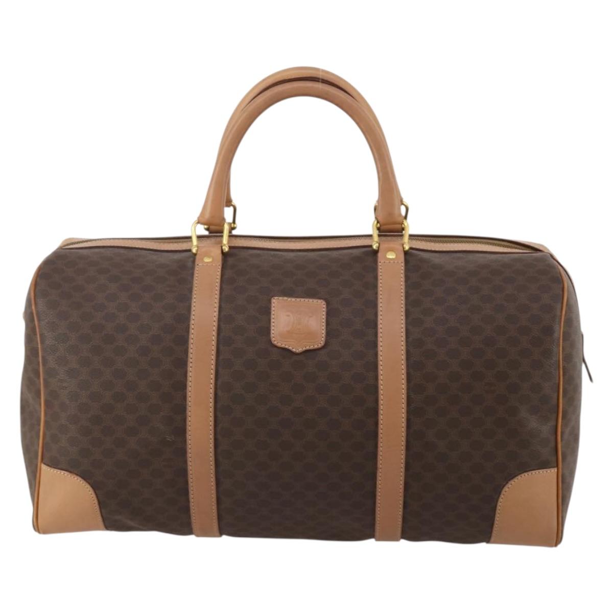 CELINE Macadam Canvas Boston Bag PVC Leather Brown Gold Auth 197610A