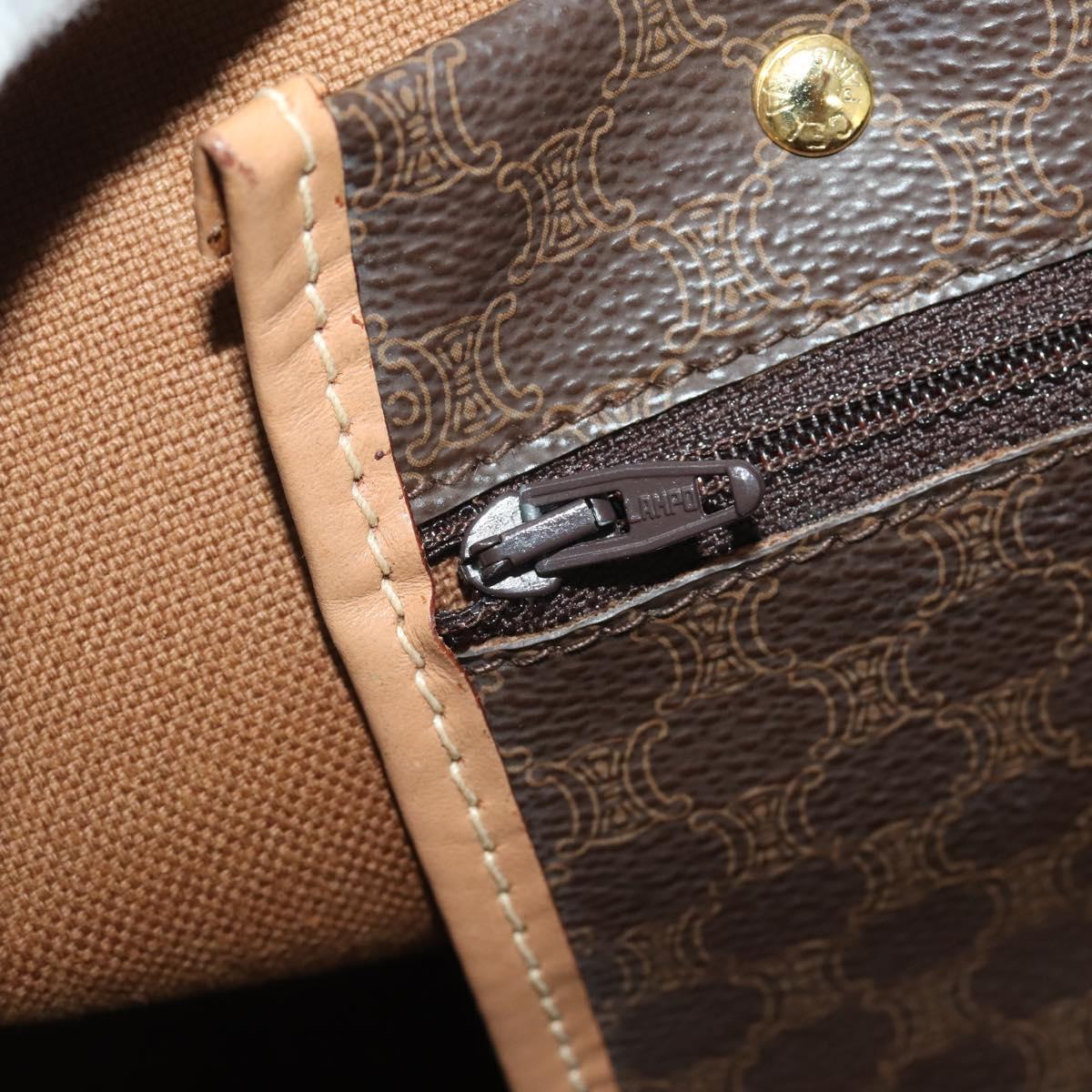CELINE Macadam Canvas Boston Bag PVC Leather Brown Gold Auth 197610A