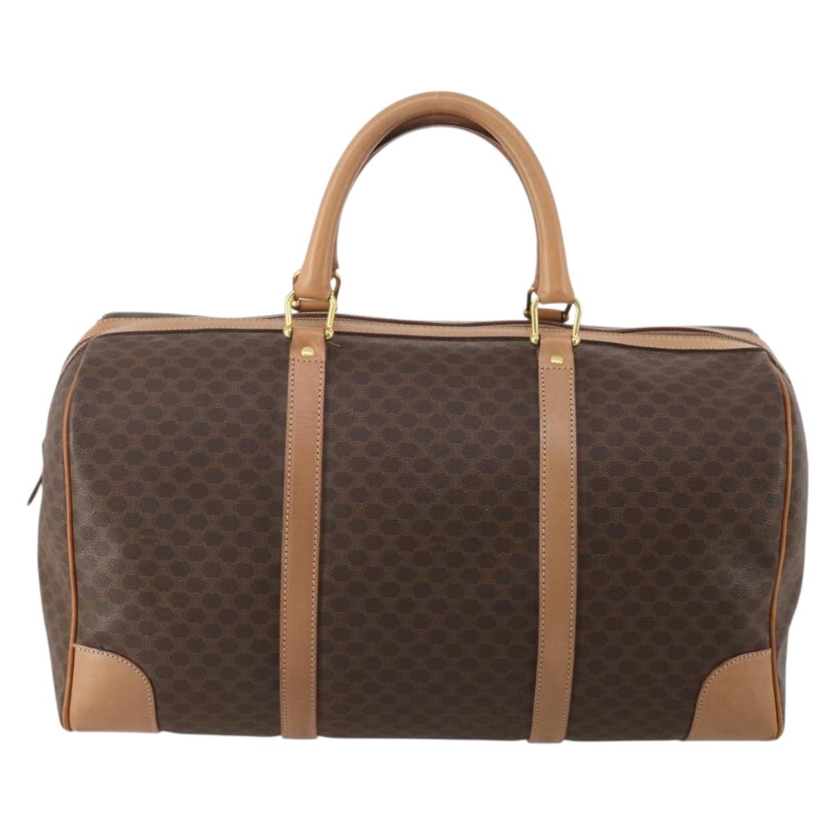CELINE Macadam Canvas Boston Bag PVC Leather Brown Gold Auth 197610A