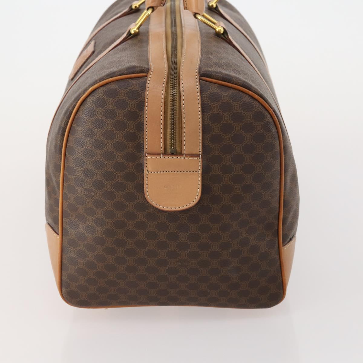 CELINE Macadam Canvas Boston Bag PVC Leather Brown Gold Auth 197610A