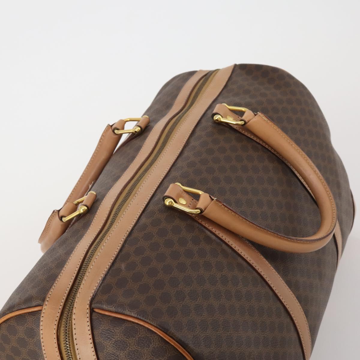 CELINE Macadam Canvas Boston Bag PVC Leather Brown Gold Auth 197610A