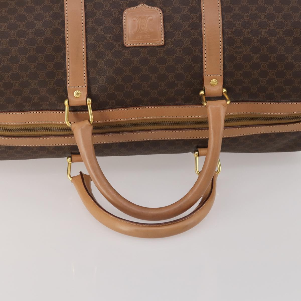 CELINE Macadam Canvas Boston Bag PVC Leather Brown Gold Auth 197610A