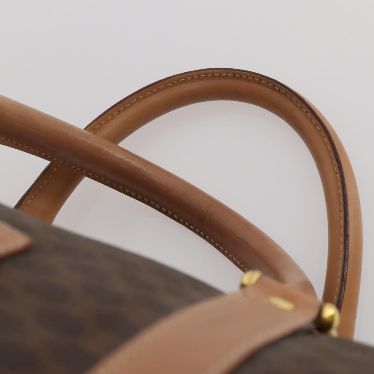 CELINE Macadam Canvas Boston Bag PVC Leather Brown Gold Auth 197610A