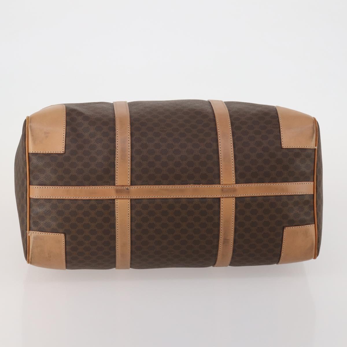 CELINE Macadam Canvas Boston Bag PVC Leather Brown Gold Auth 197610A
