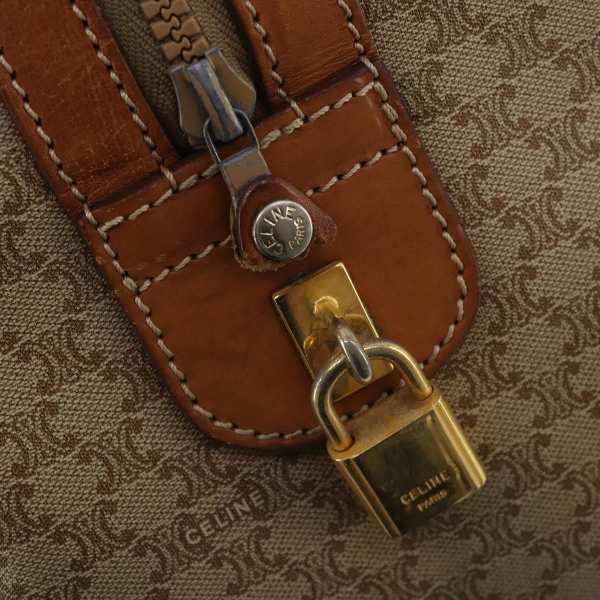 CELINE Macadam Canvas Boston Bag PVC Beige Gold Auth 197611