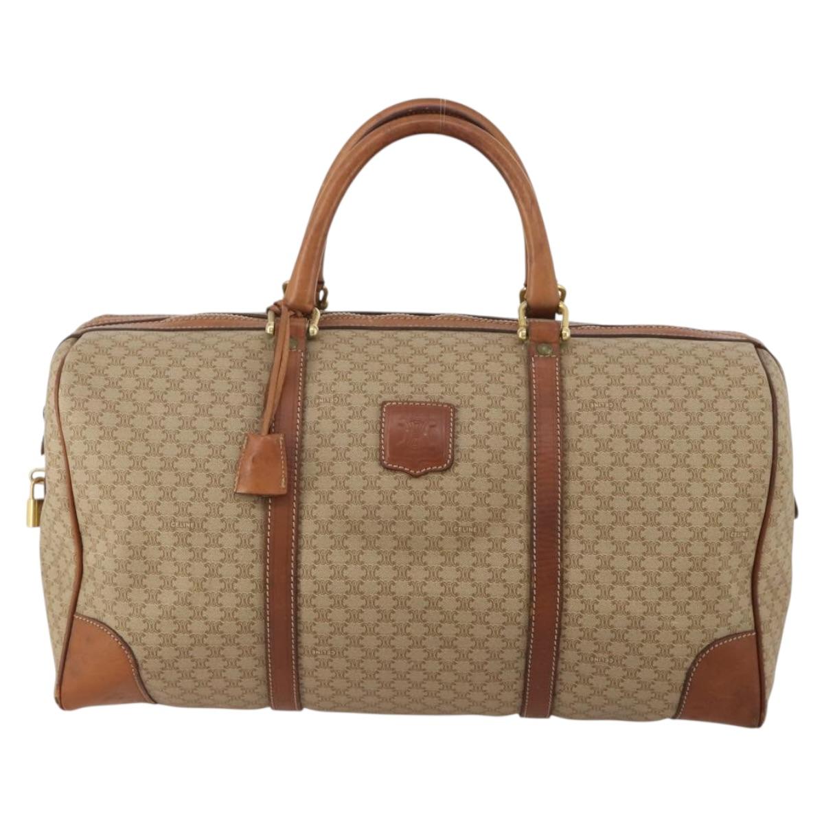 CELINE Macadam Canvas Boston Bag PVC Beige Gold Auth 197611