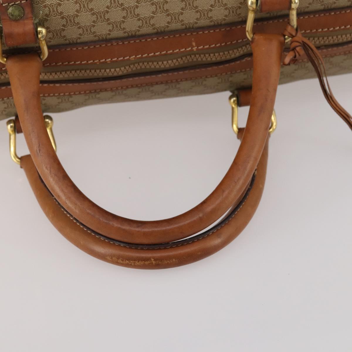 CELINE Macadam Canvas Boston Bag PVC Beige Gold Auth 197611