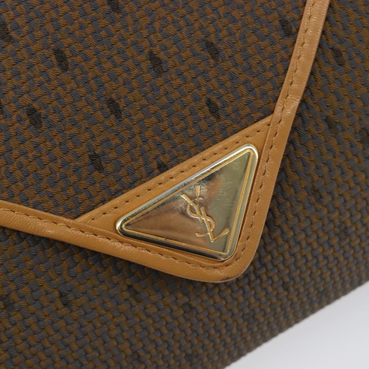 SAINT LAURENT Clutch Bag PVC Canvas Brown Gold Auth 197613A