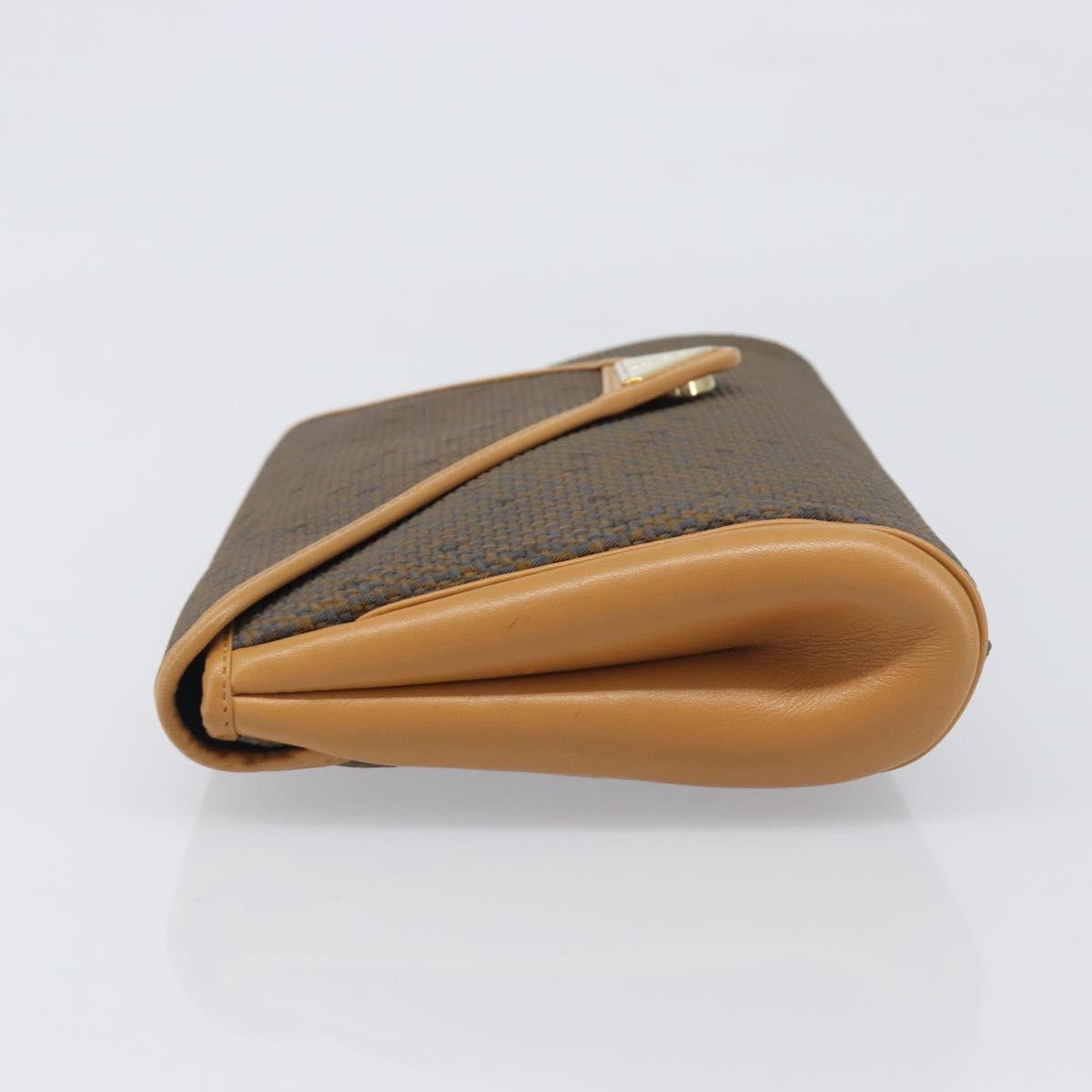 SAINT LAURENT Clutch Bag PVC Canvas Brown Gold Auth 197613A