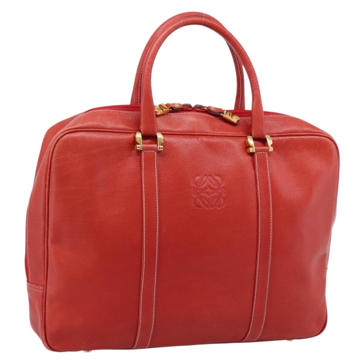 LOEWE Business Bag Leather Red Gold Auth 197616